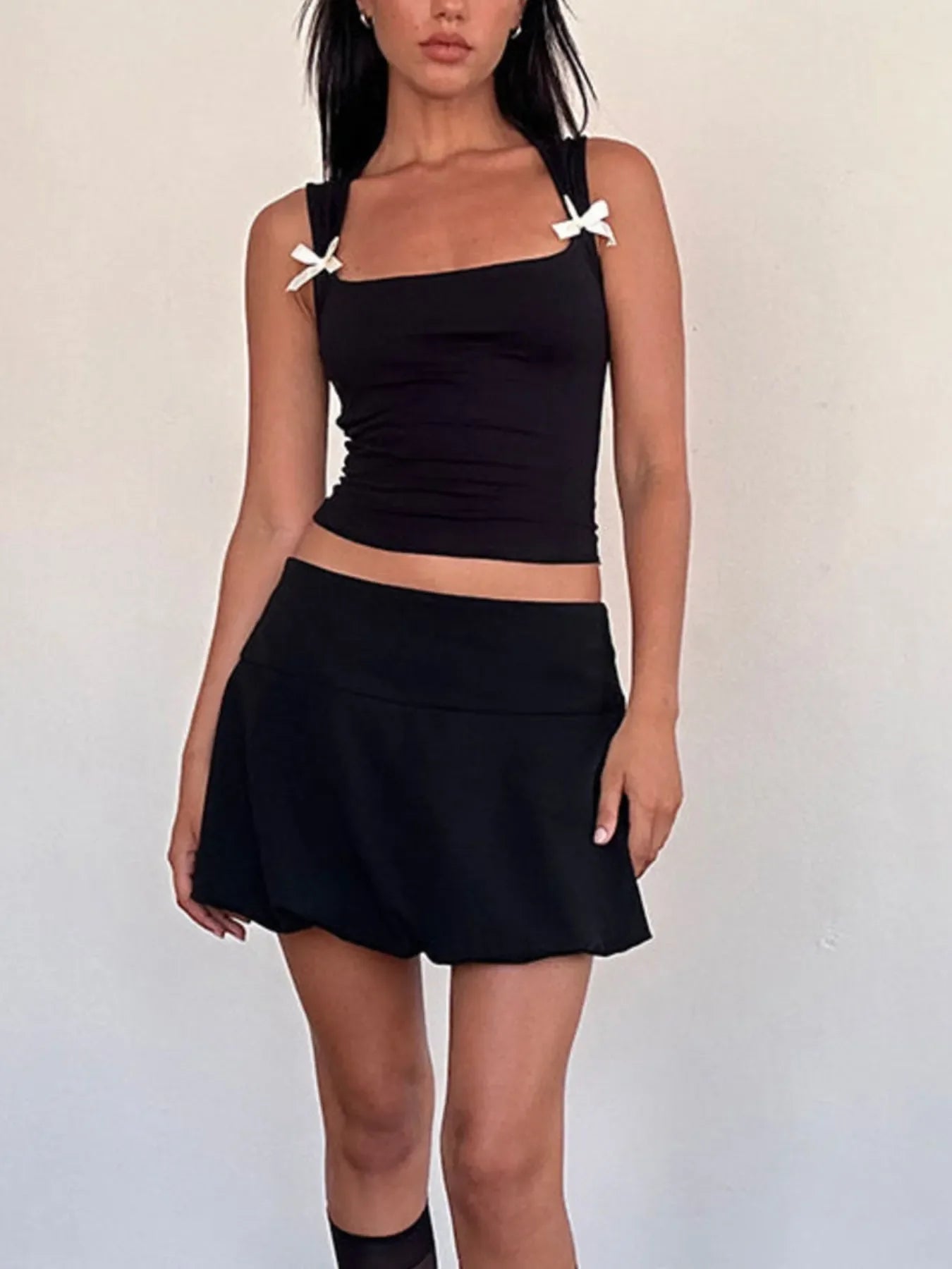 Bow Detail Square Neck Cropped Tank