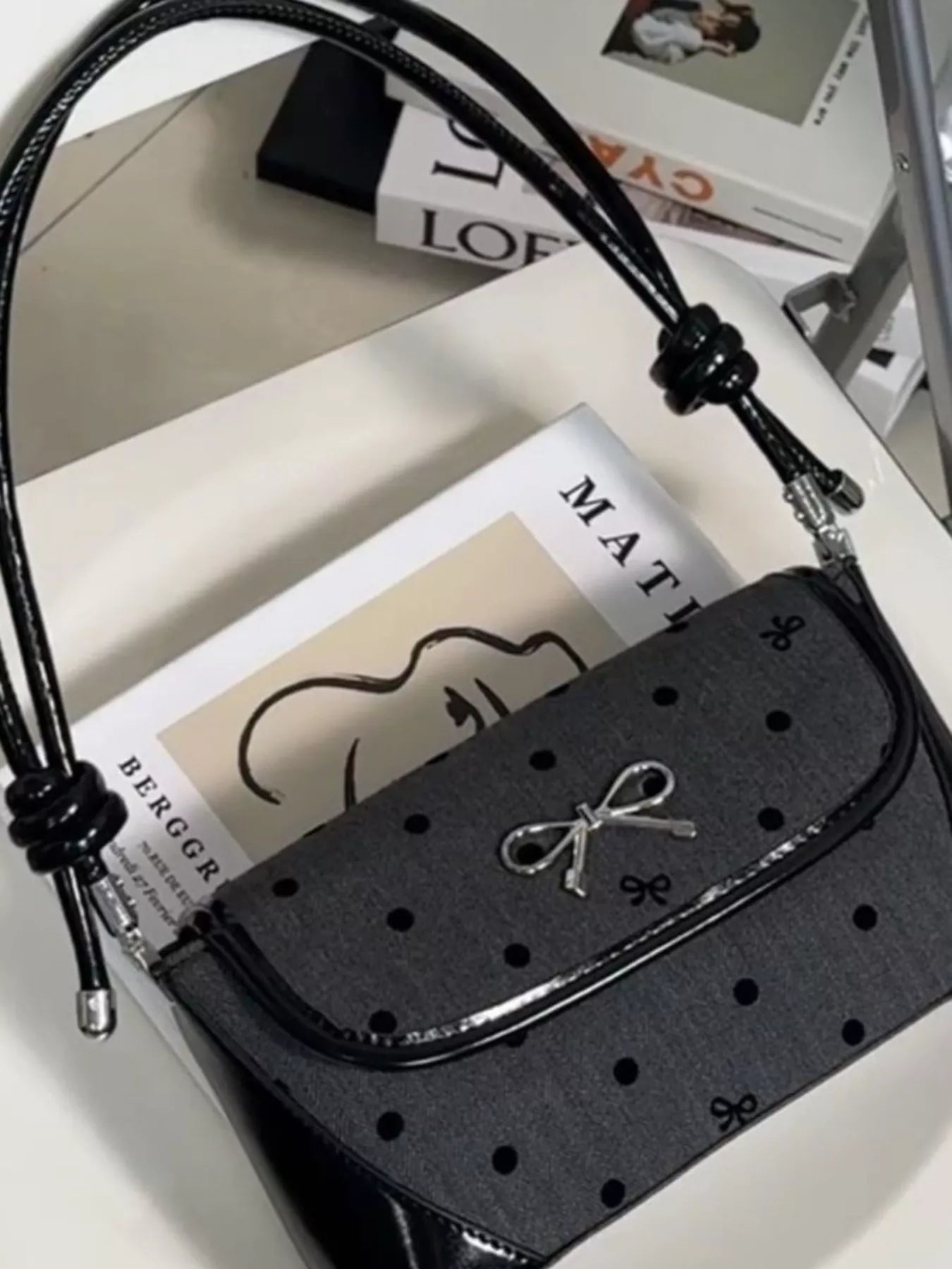 Bow Decor Flap Shoulder Bag