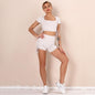 Women Solid Color Short-Sleeved Shorts Sports Set Running Fitness Yoga Suit