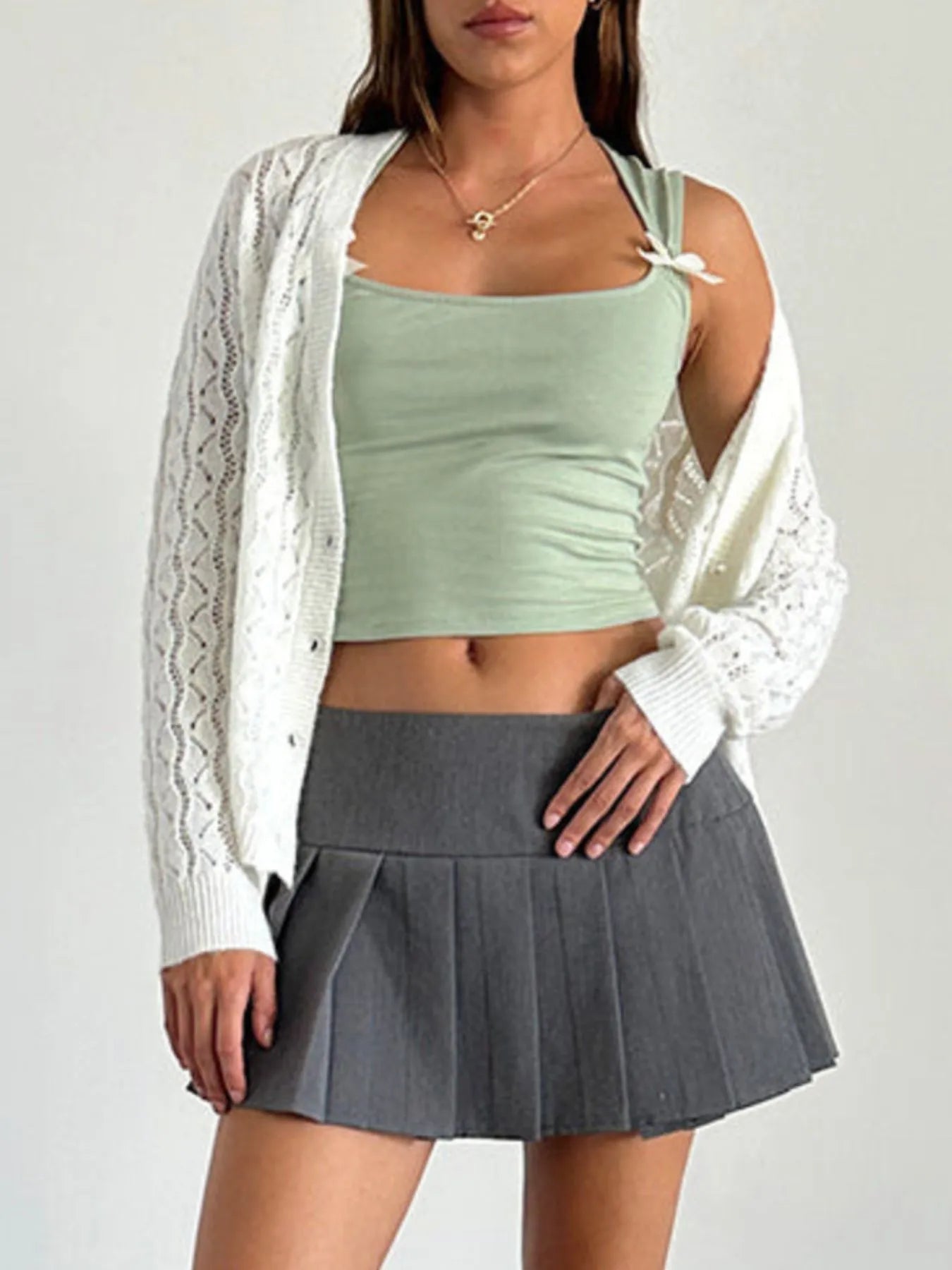 Bow Detail Square Neck Cropped Tank