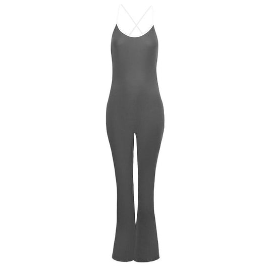 Sports yoga tight backless solid color jumpsuit