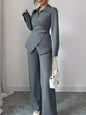 Back Tie Wrap Blazer and Wide Leg Pants Set