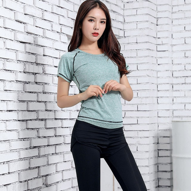 Women Yoga Sport Suit quick Dry Bra Set 5 Piece Female Short-sleeved shorts long pants Outdoor Sportswear Fitness suit