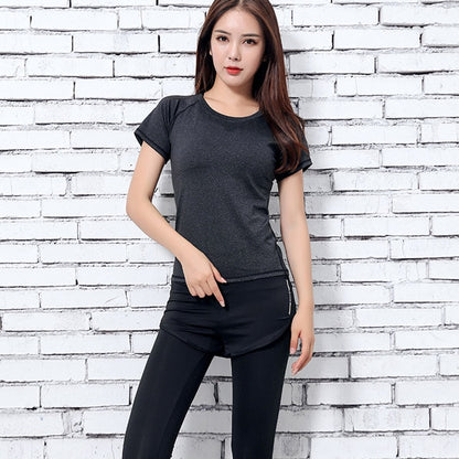 Women Yoga Sport Suit quick Dry Bra Set 5 Piece Female Short-sleeved shorts long pants Outdoor Sportswear Fitness suit