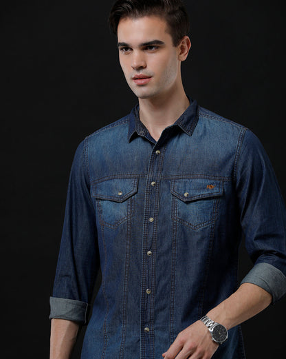Men's Slim Fit Solid Denim Casual Shirt (ACHAL)