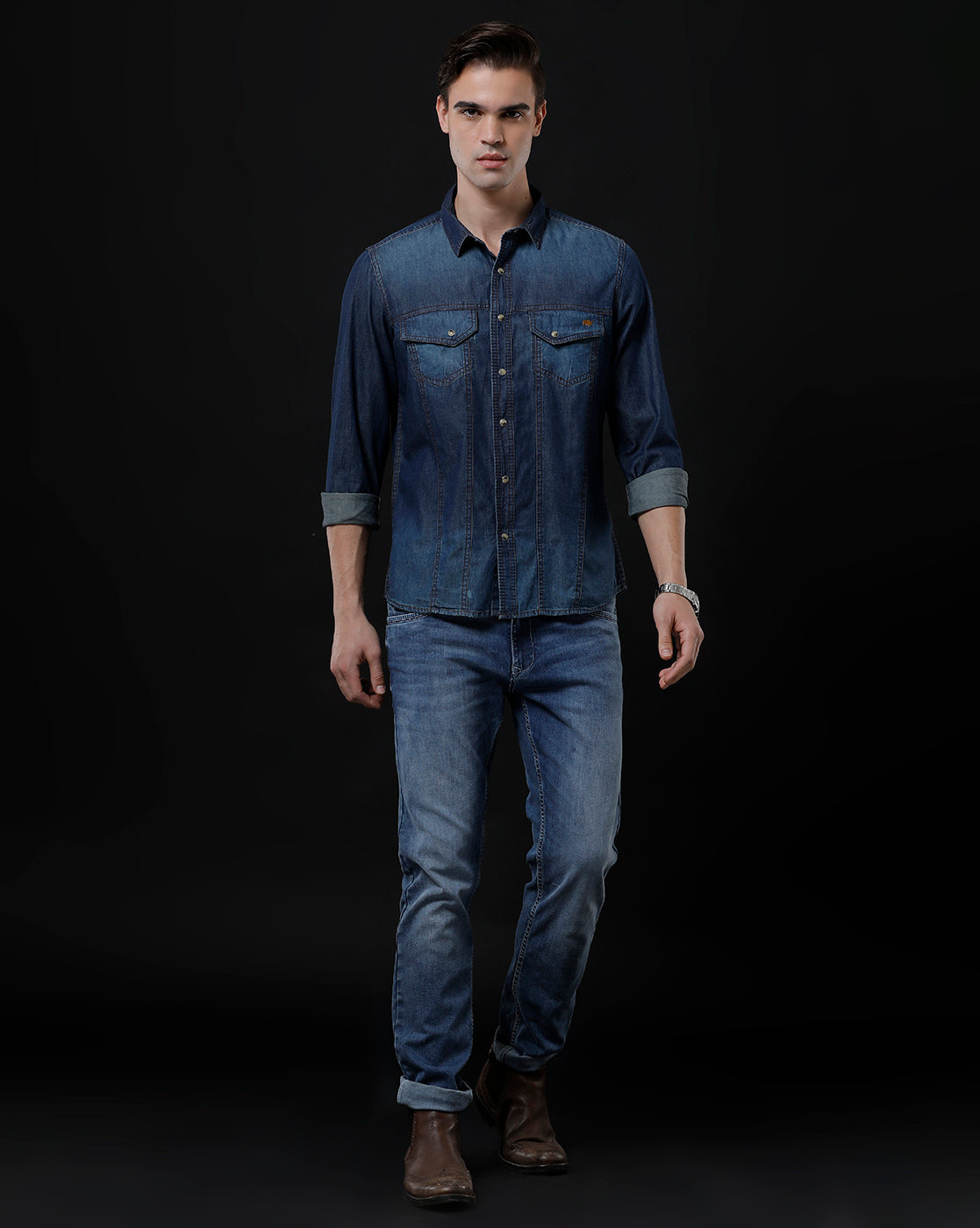 Men's Slim Fit Solid Denim Casual Shirt (ACHAL)