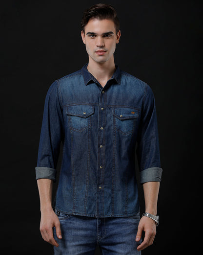 Men's Slim Fit Solid Denim Casual Shirt (ACHAL)