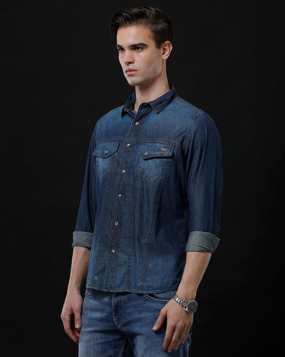 Men's Slim Fit Solid Denim Casual Shirt (ACHAL)
