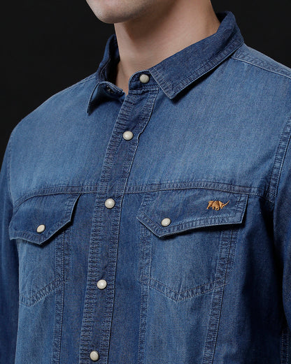 Men's Slim Fit Solid Denim Casual Shirt (ACHAN)