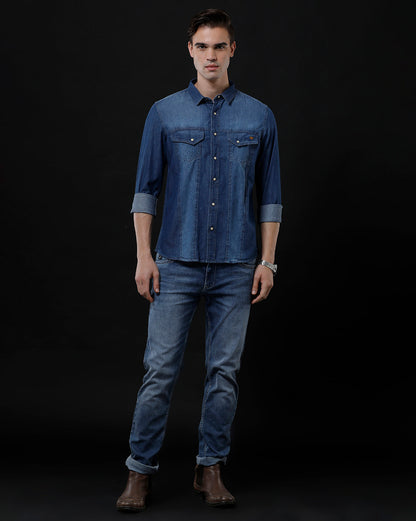 Men's Slim Fit Solid Denim Casual Shirt (ACHAN)