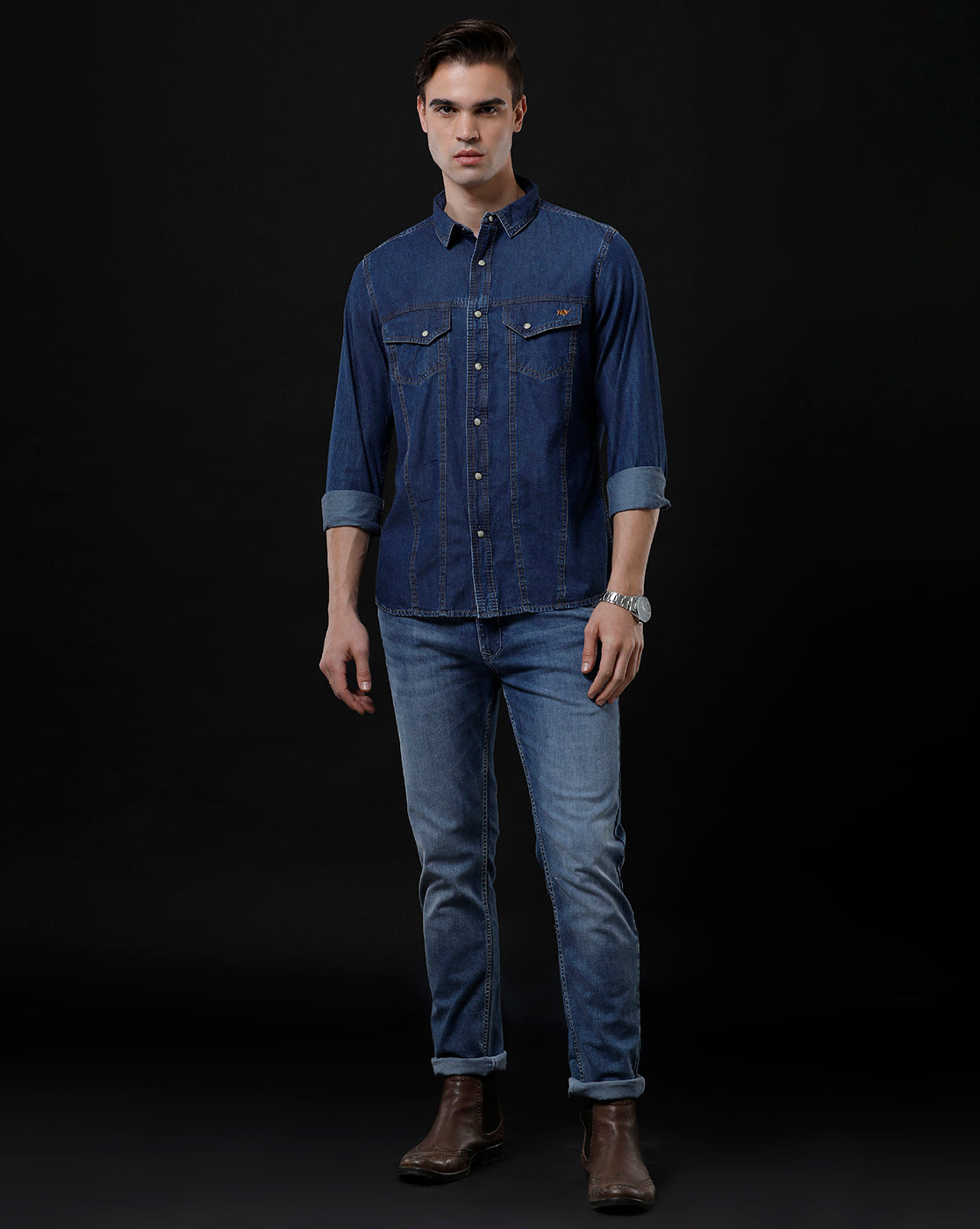 Men's Slim Fit Solid Denim Casual Shirt (AMLET)