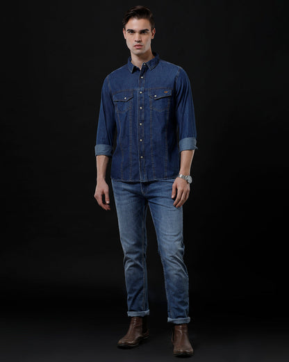 Men's Slim Fit Solid Denim Casual Shirt (AMLET)
