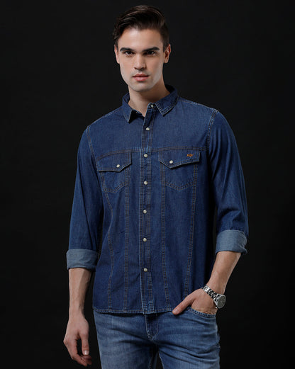 Men's Slim Fit Solid Denim Casual Shirt (AMLET)