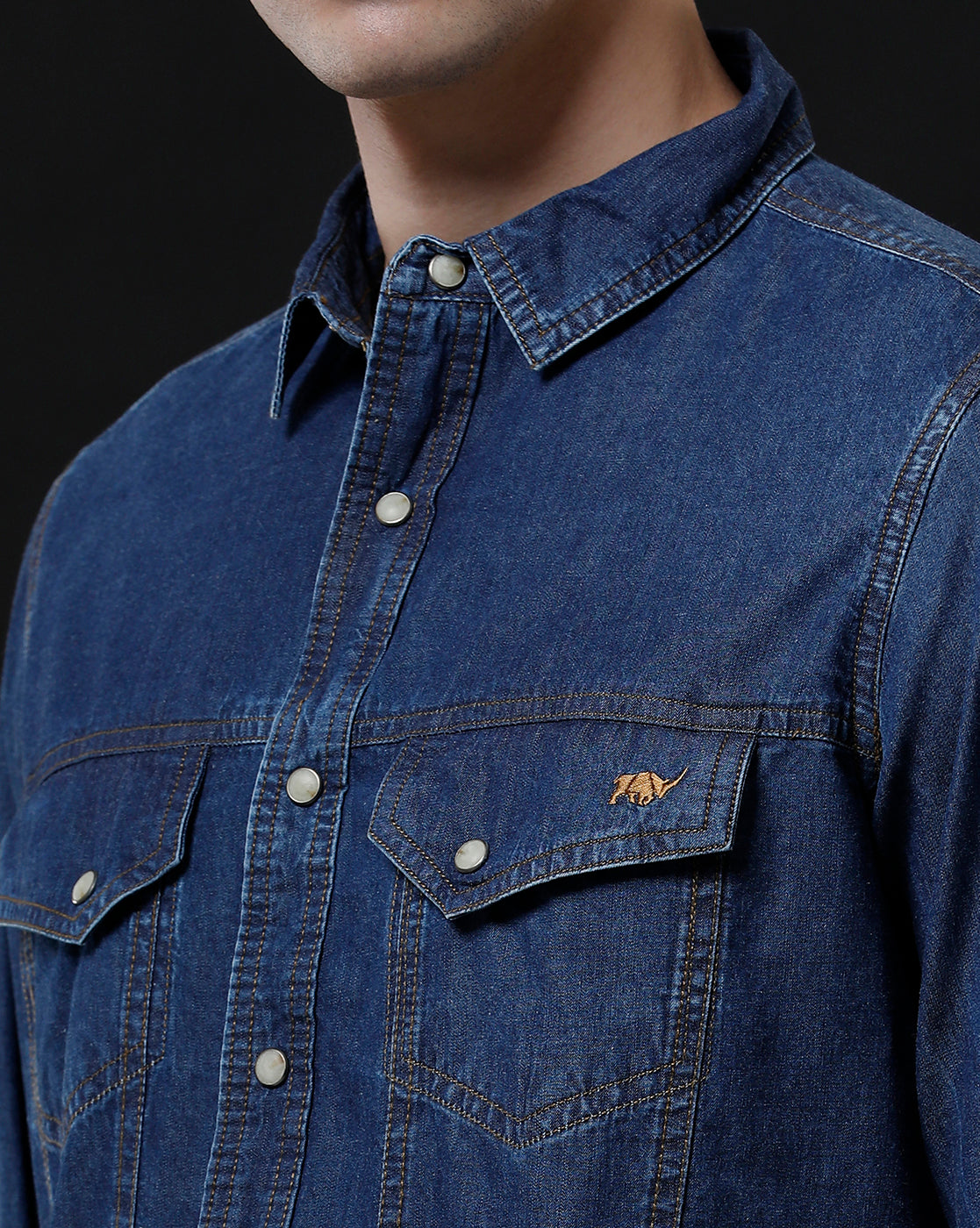 Men's Slim Fit Solid Denim Casual Shirt (AMLET)