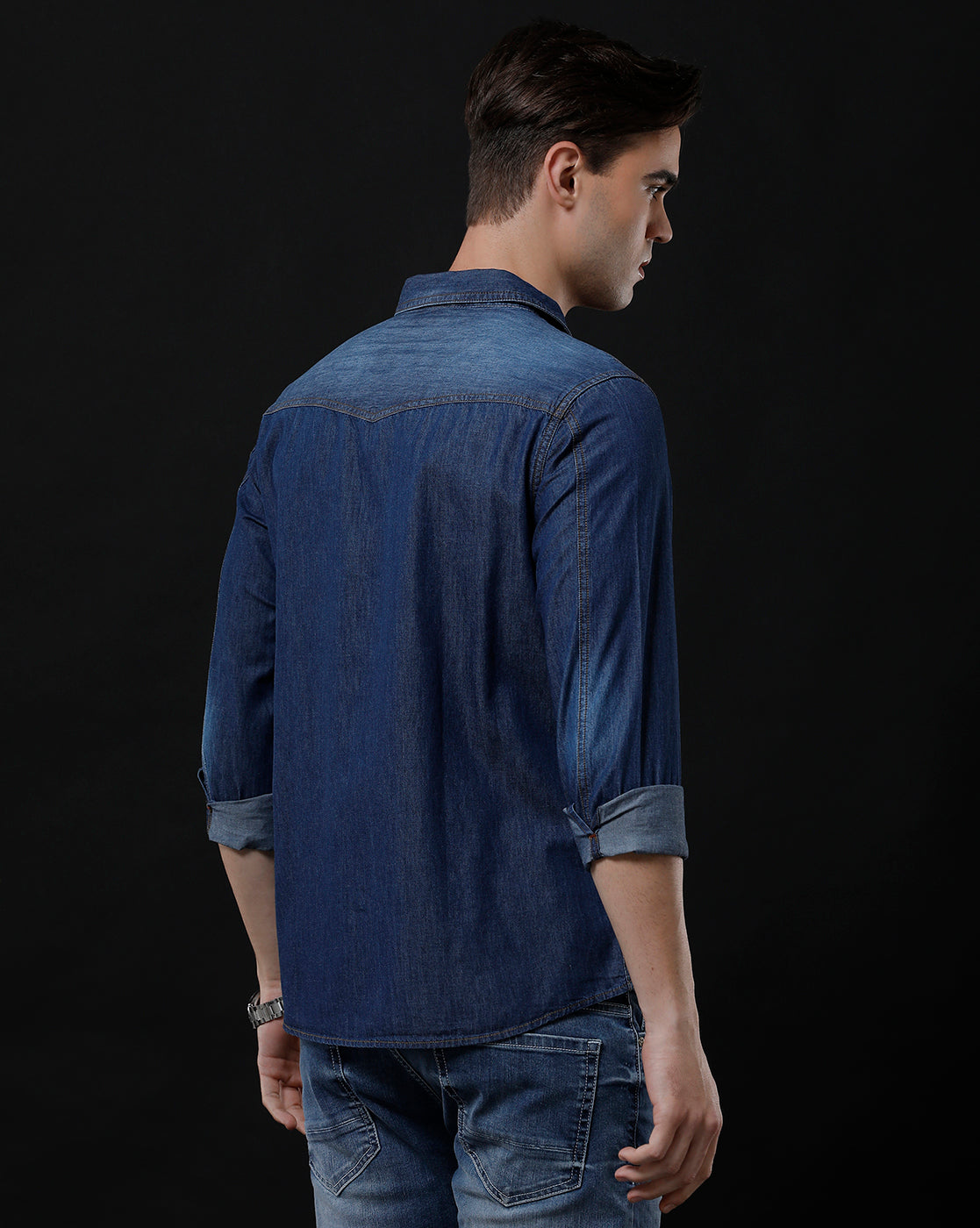 Men's Slim Fit Solid Denim Casual Shirt (AMPHI)