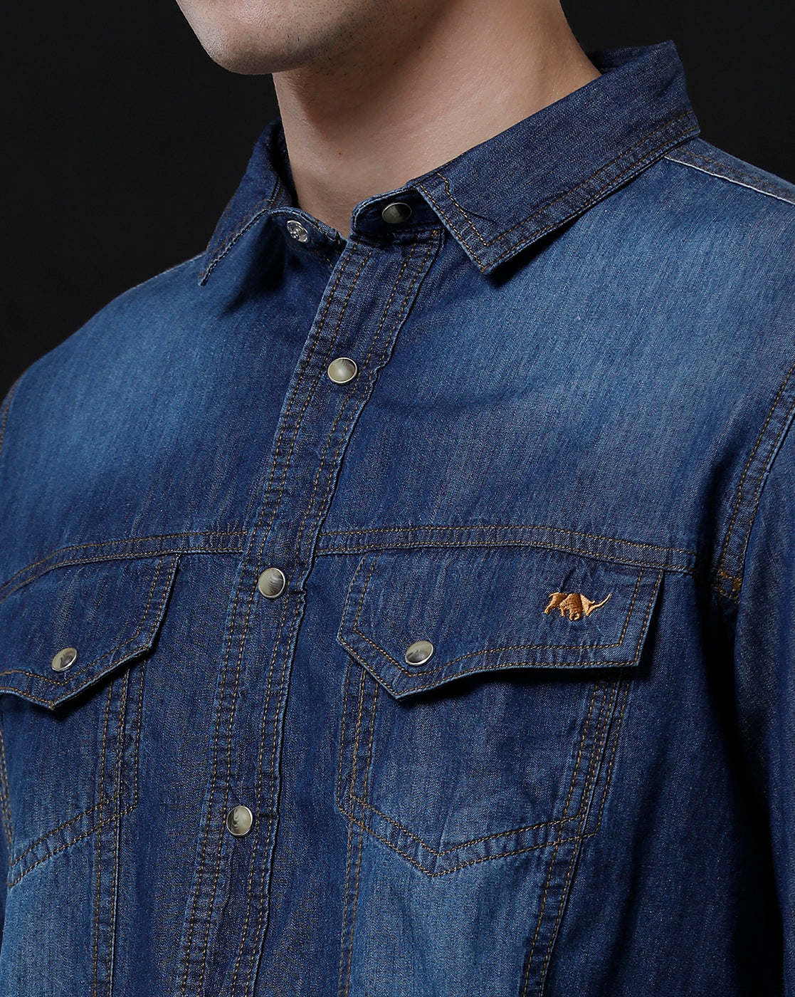 Men's Slim Fit Solid Denim Casual Shirt (AMPHI)