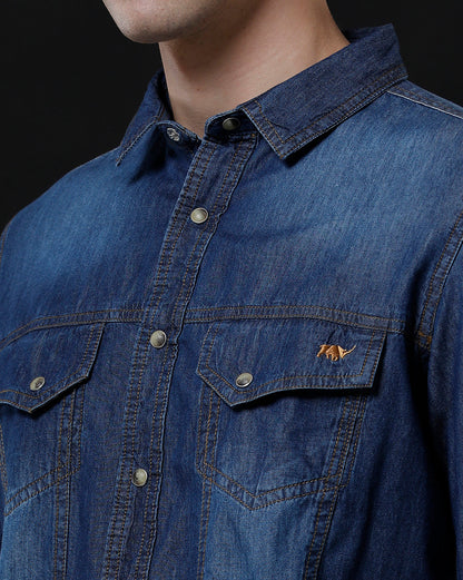 Men's Slim Fit Solid Denim Casual Shirt (AMPHI)