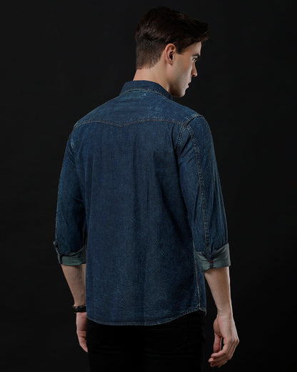 Men's Slim Fit Solid Denim Casual Shirt (AMPLE)
