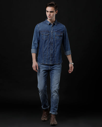 Men's Slim Fit Solid Denim Casual Shirt (AMPTY)
