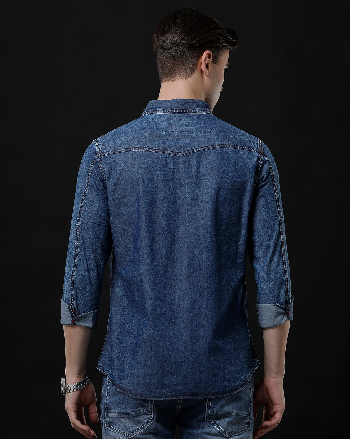 Men's Slim Fit Solid Denim Casual Shirt (AMPTY)
