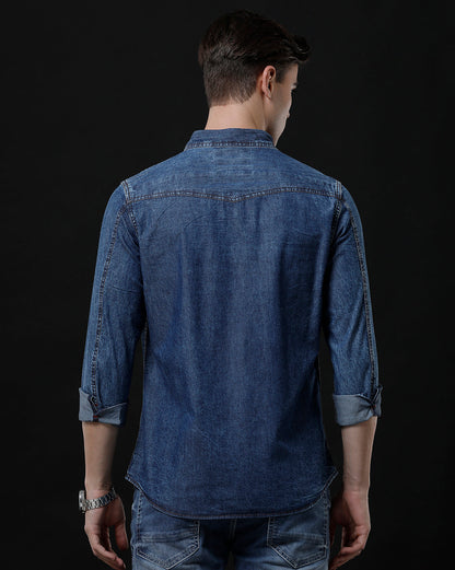 Men's Slim Fit Solid Denim Casual Shirt (AMPTY)