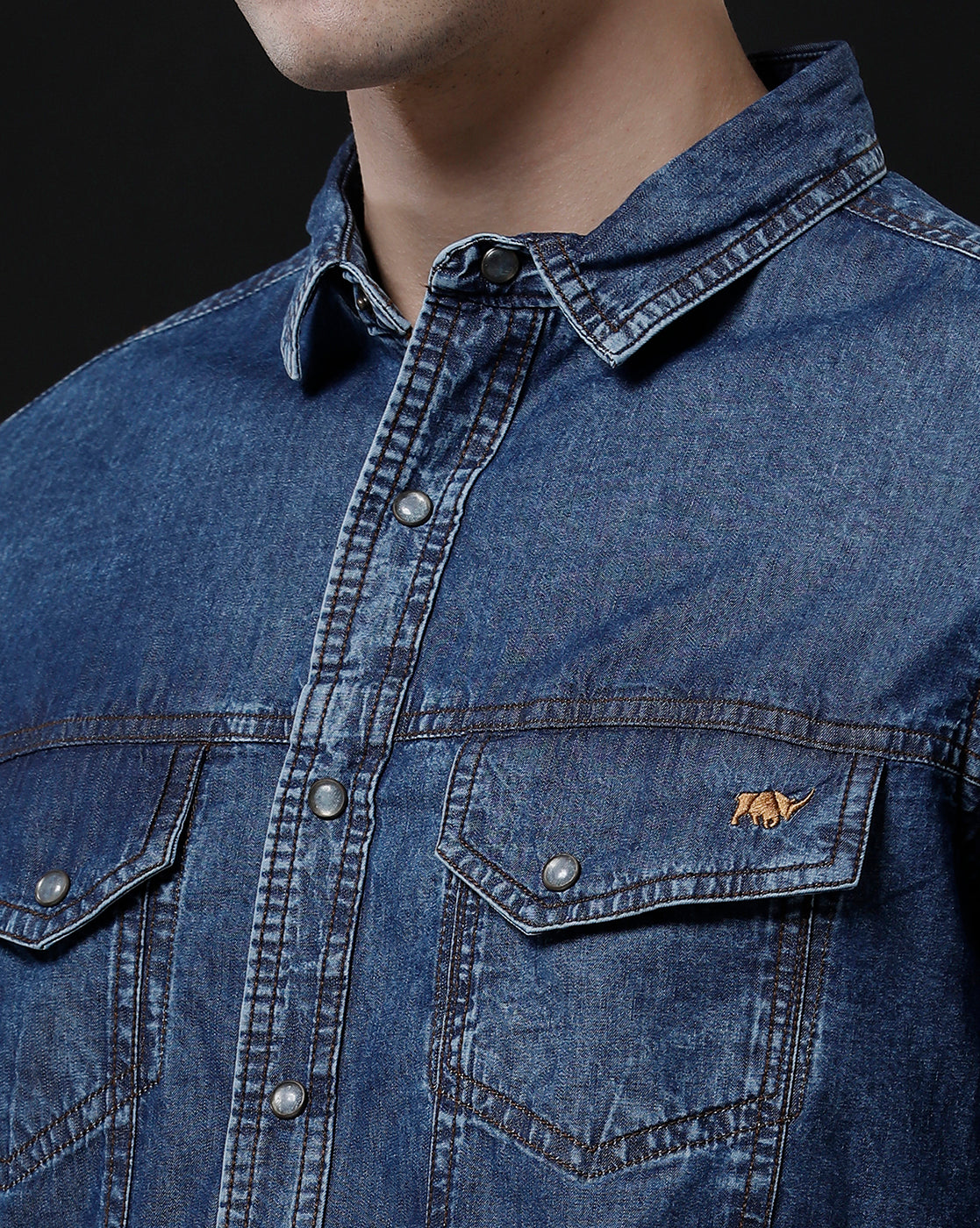 Men's Slim Fit Solid Denim Casual Shirt (AMPTY)