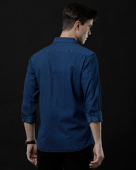Men's Slim Fit Solid Denim Casual Shirt (ANTOL)
