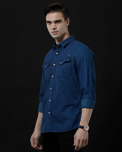 Men's Slim Fit Solid Denim Casual Shirt (ANTOL)