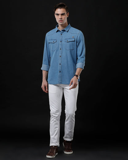 Men's Slim Fit Solid Denim Casual Shirt (ANSOL)