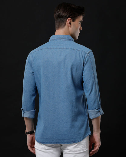 Men's Slim Fit Solid Denim Casual Shirt (ANSOL)