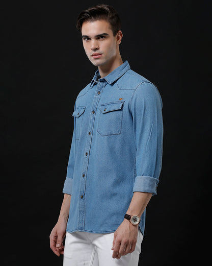 Men's Slim Fit Solid Denim Casual Shirt (ANSOL)