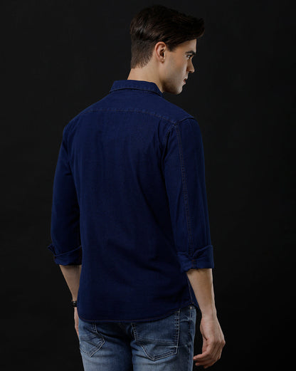 Men's Slim Fit Solid Denim Casual Shirt (ANTIQ)