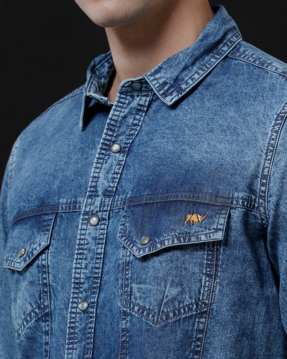 Men's Slim Fit Solid Denim Casual Shirt (APLIT)