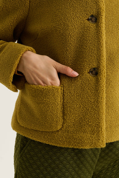 Apple Borg Faux Fur Collar Cropped Jacket – Mustard