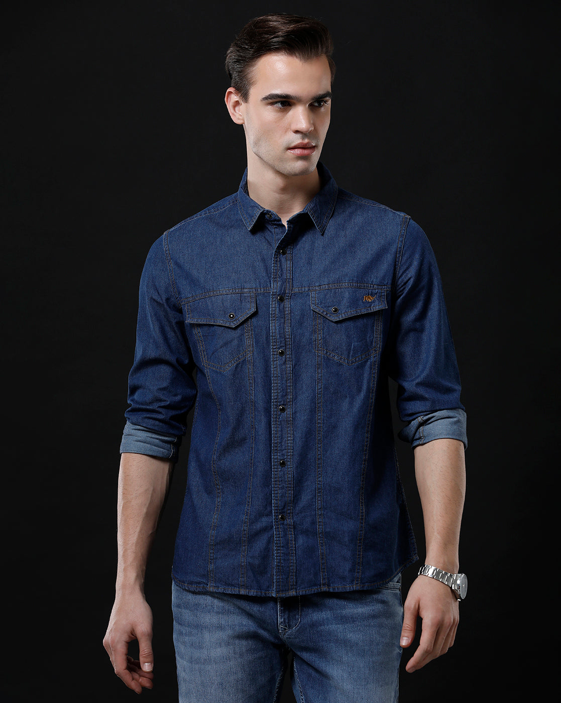 Men's Slim Fit Solid Denim Casual Shirt (APPOL)
