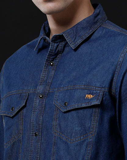 Men's Slim Fit Solid Denim Casual Shirt (APPOL)