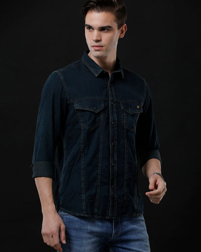 Men's Slim Fit Solid Denim Casual Shirt (APSOM)