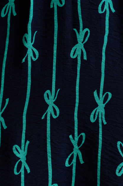 Caris Tie Up Statement Collar 3/4 Sleeve Midi Dress – Navy