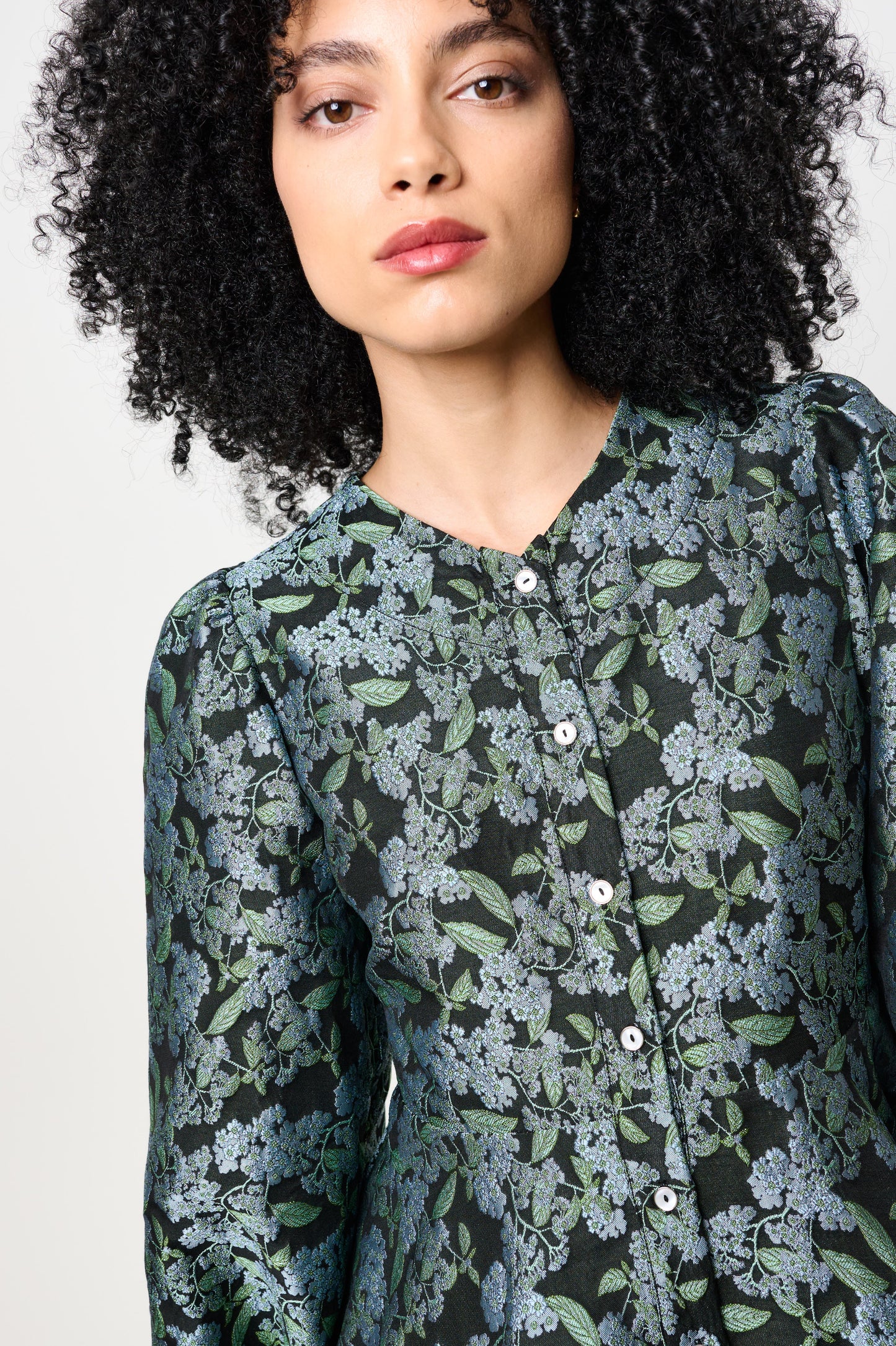 Clementine Blossom Jacquard Peplum Blouse - Black