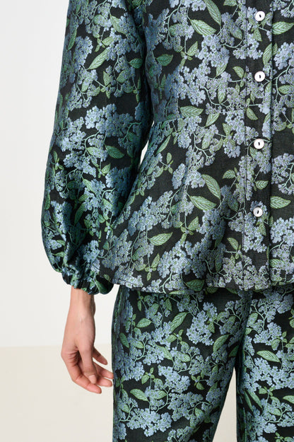 Clementine Blossom Jacquard Peplum Blouse - Black