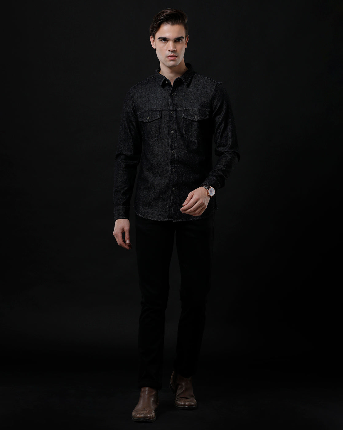 Men's Slim Fit Solid Denim Casual Shirt (DRANS)