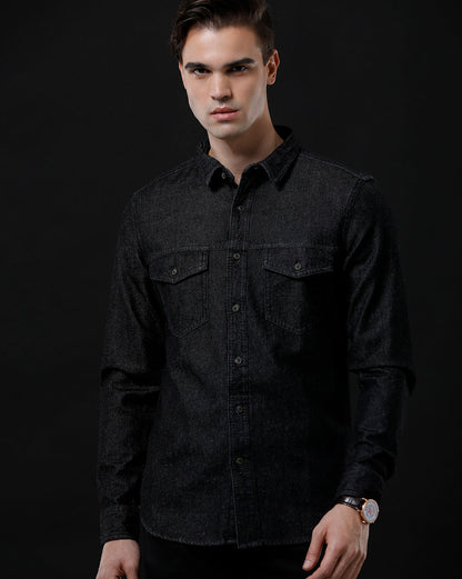 Men's Slim Fit Solid Denim Casual Shirt (DRANS)