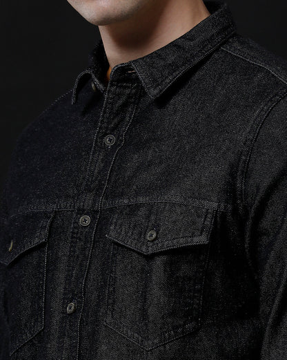 Men's Slim Fit Solid Denim Casual Shirt (DRANS)