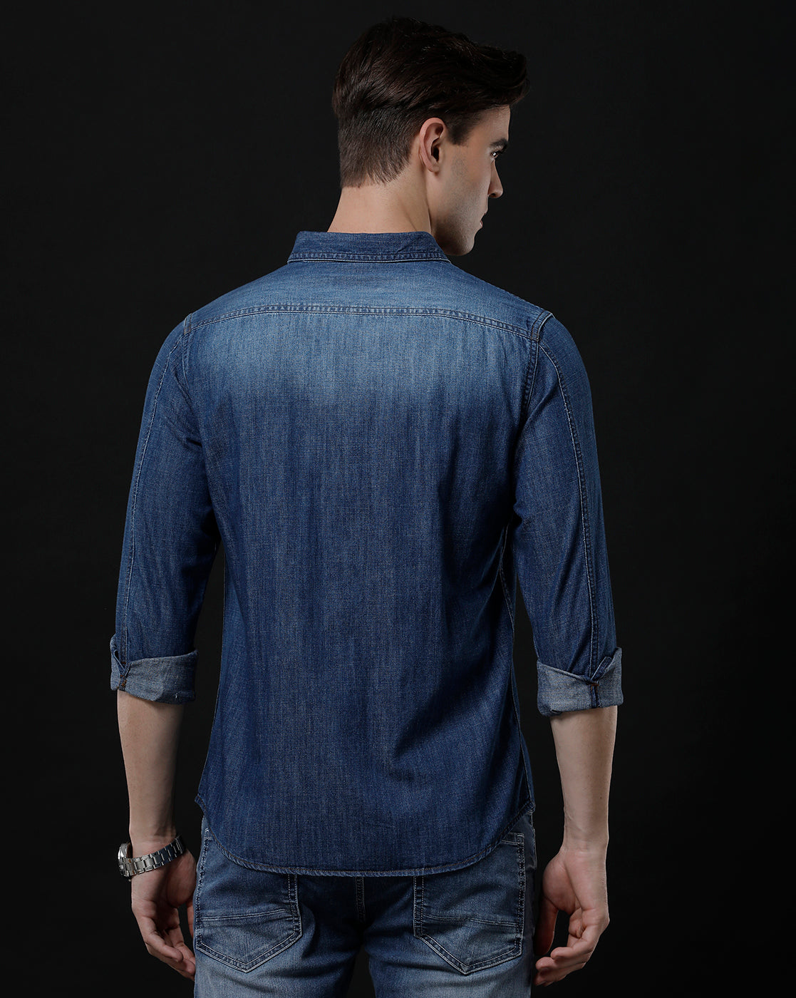 Men's Slim Fit Solid Denim Casual Shirt (DRIVE)