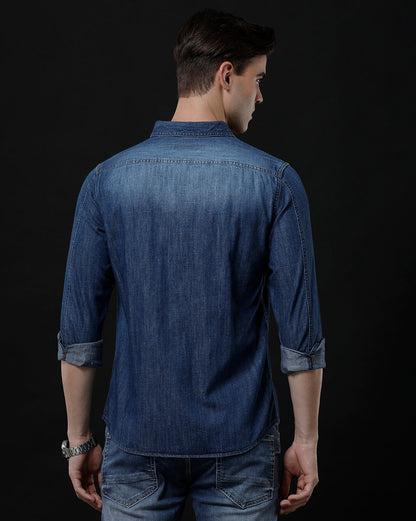 Men's Slim Fit Solid Denim Casual Shirt (DRIVE)