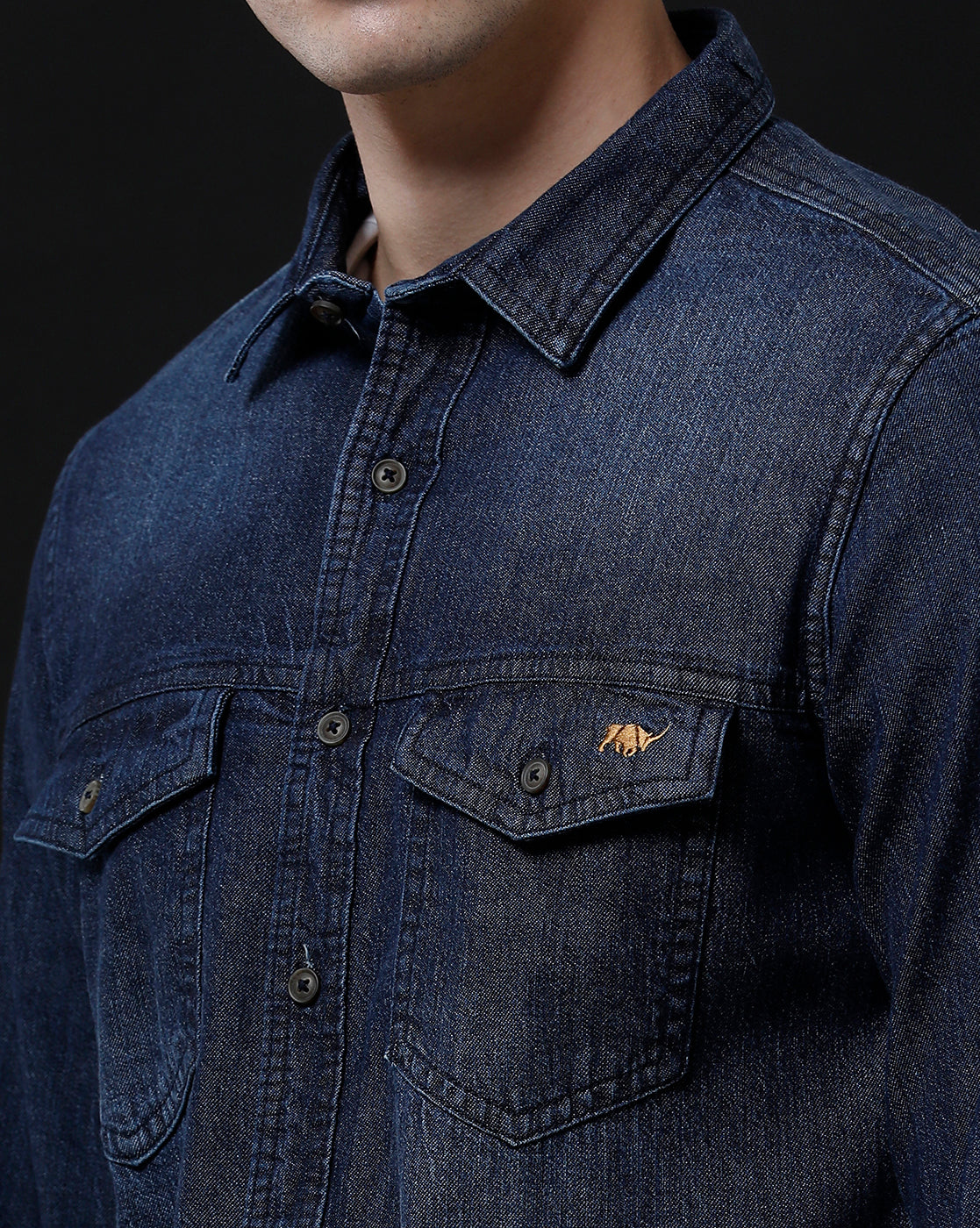 Men's Slim Fit Solid Denim Casual Shirt (DRIVY)