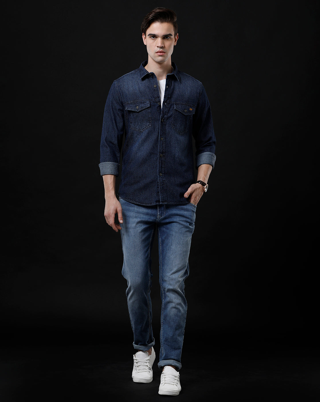 Men's Slim Fit Solid Denim Casual Shirt (DRIVY)