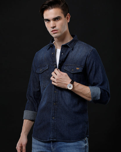 Men's Slim Fit Solid Denim Casual Shirt (DRIVY)