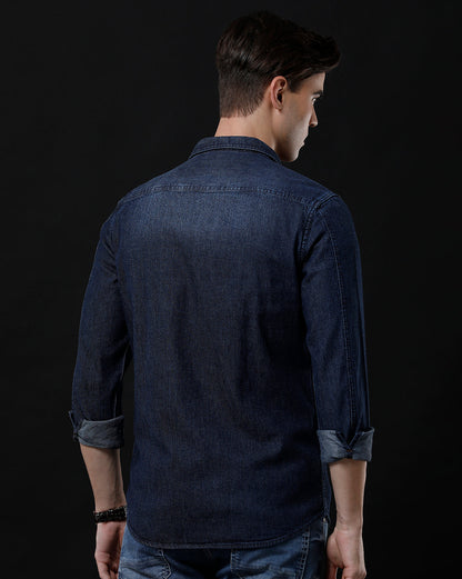 Men's Slim Fit Solid Denim Casual Shirt (DRIVY)