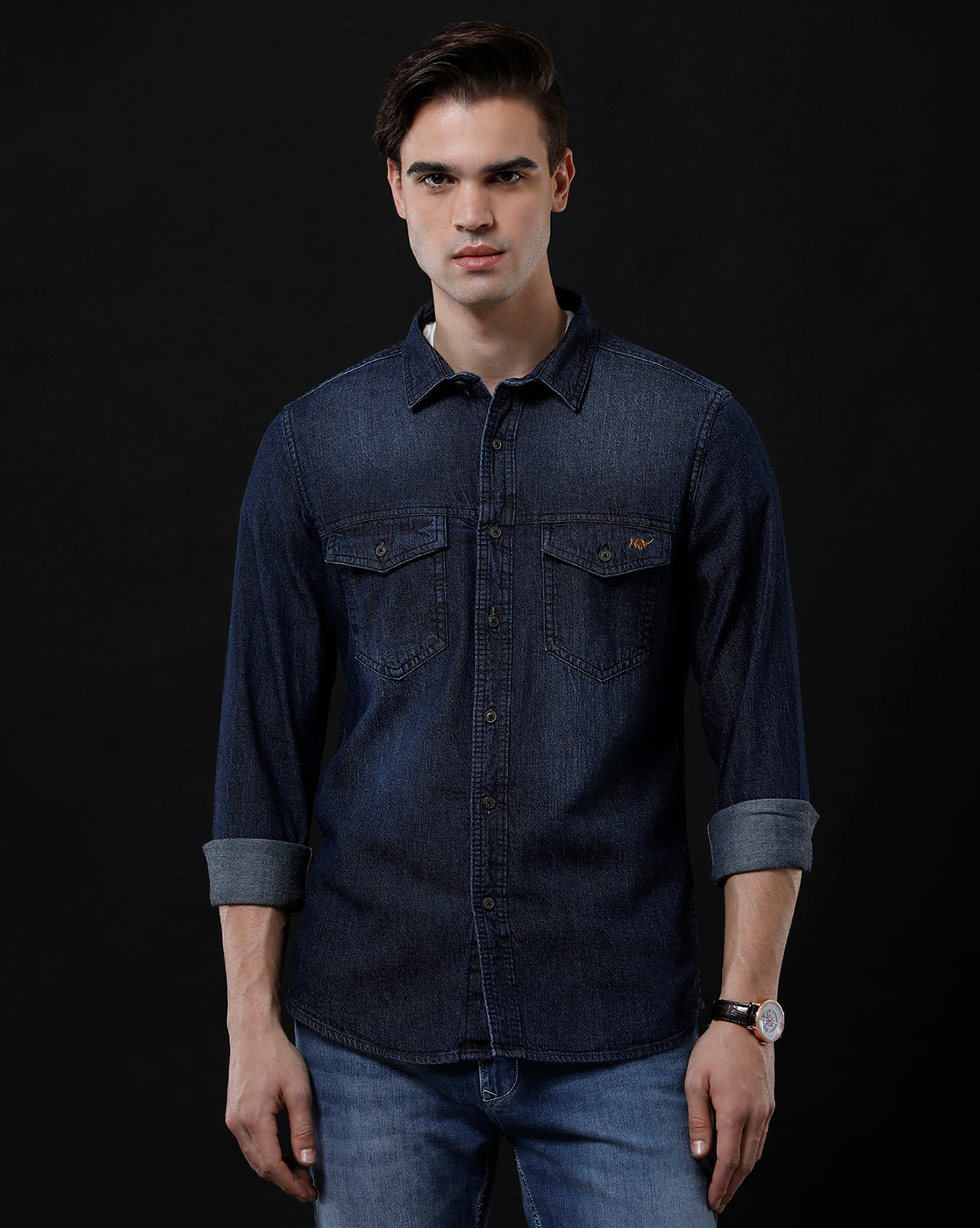 Men's Slim Fit Solid Denim Casual Shirt (DRIVY)